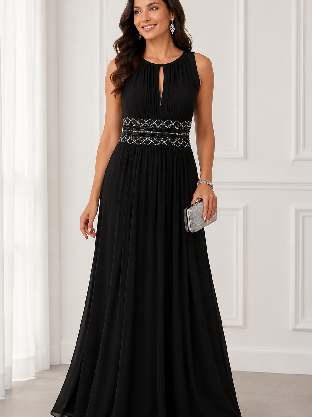 A&M Richards Black Embellished Evening Gown Maxi Dress Size 12 Formal